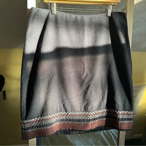 Boden Wool Blend‎ A-Line Skirt Women's Size 12L Blue Embroidered Accents Lined